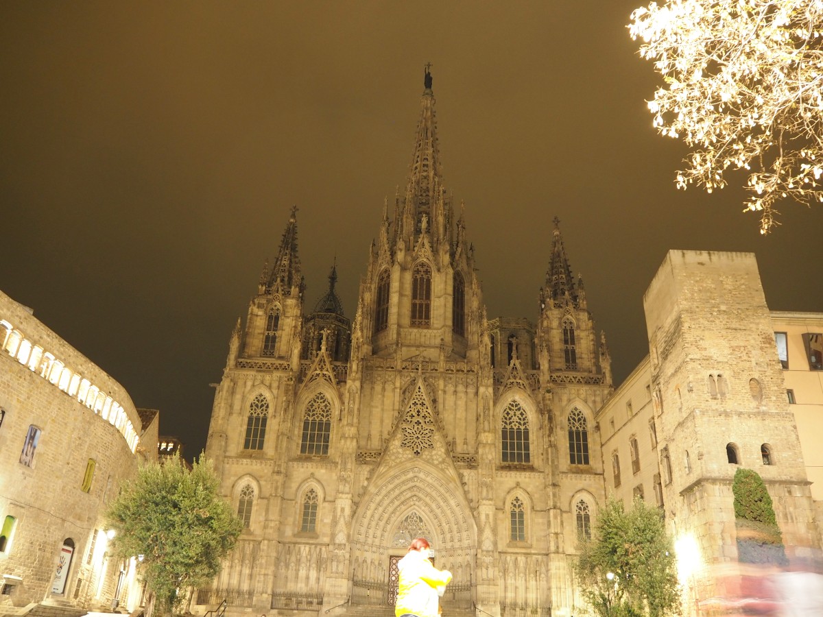 Die Kathedrale in Barcelona bei Nacht.