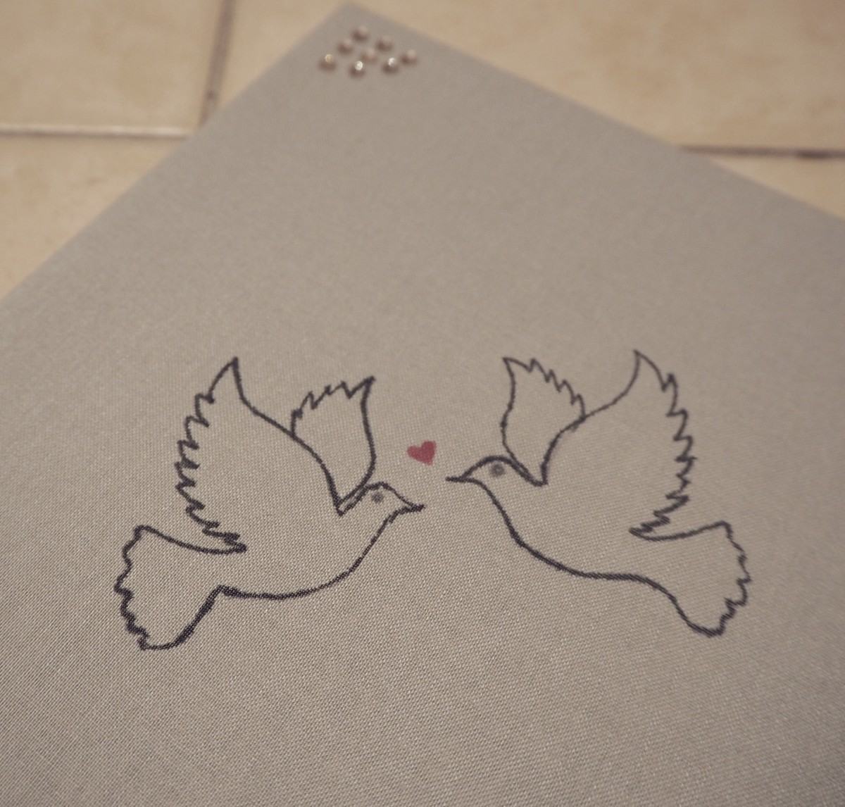 Verliebte Tauben auf dem Cover des Hochzeitsbuchs.